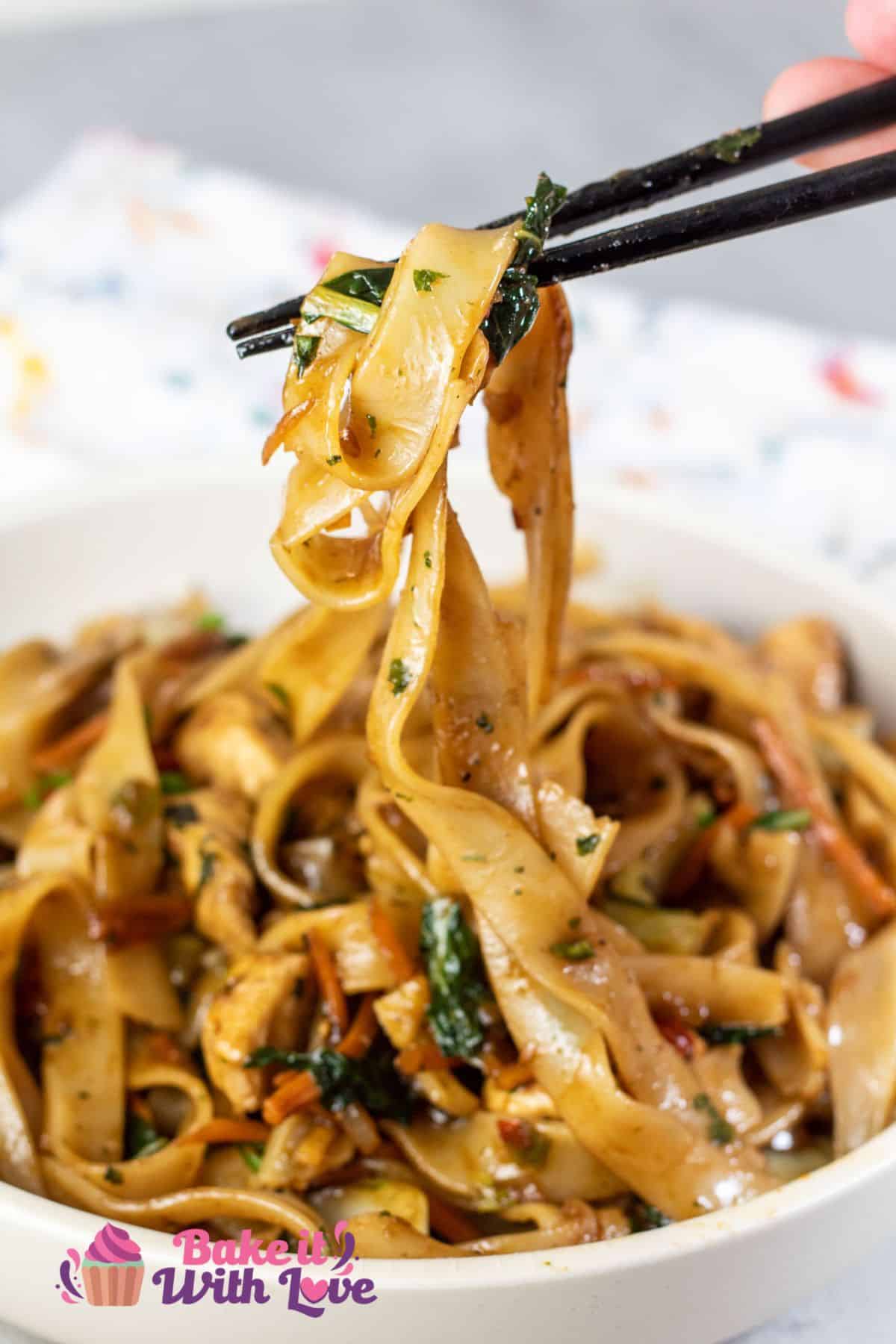 Tall image showing drunken noodles.