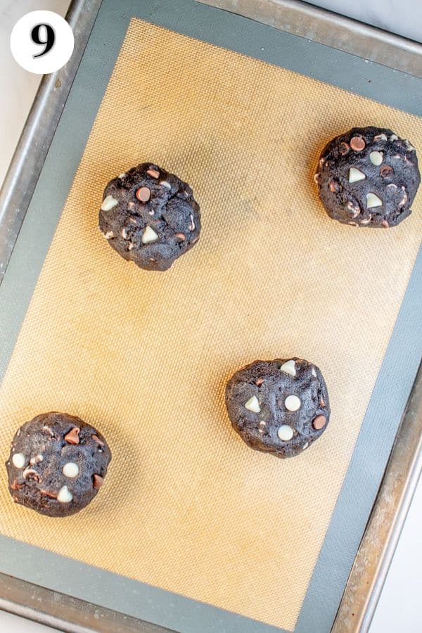 Levain bakery black and white chocolate chip cookies copycat process photo 9 portion the dough into balls and roll until smooth.