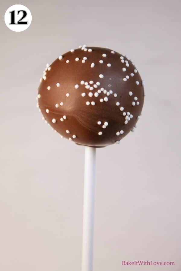 Starbucks chocolate cake pops process photo 12 dip and decorate the cake pops with white nonpareil sprinkles.