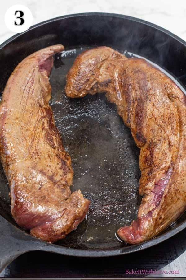 Venison tenderloin roast process photo 3 sear all sides then transfer into preheated oven.