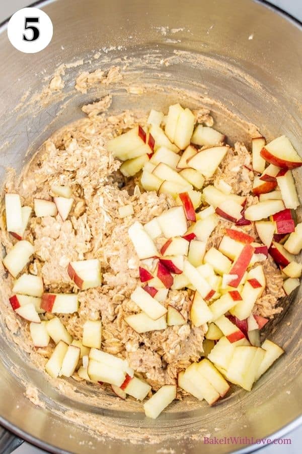 Apple oatmeal cookies process image 5 showing the apples added to the dough.