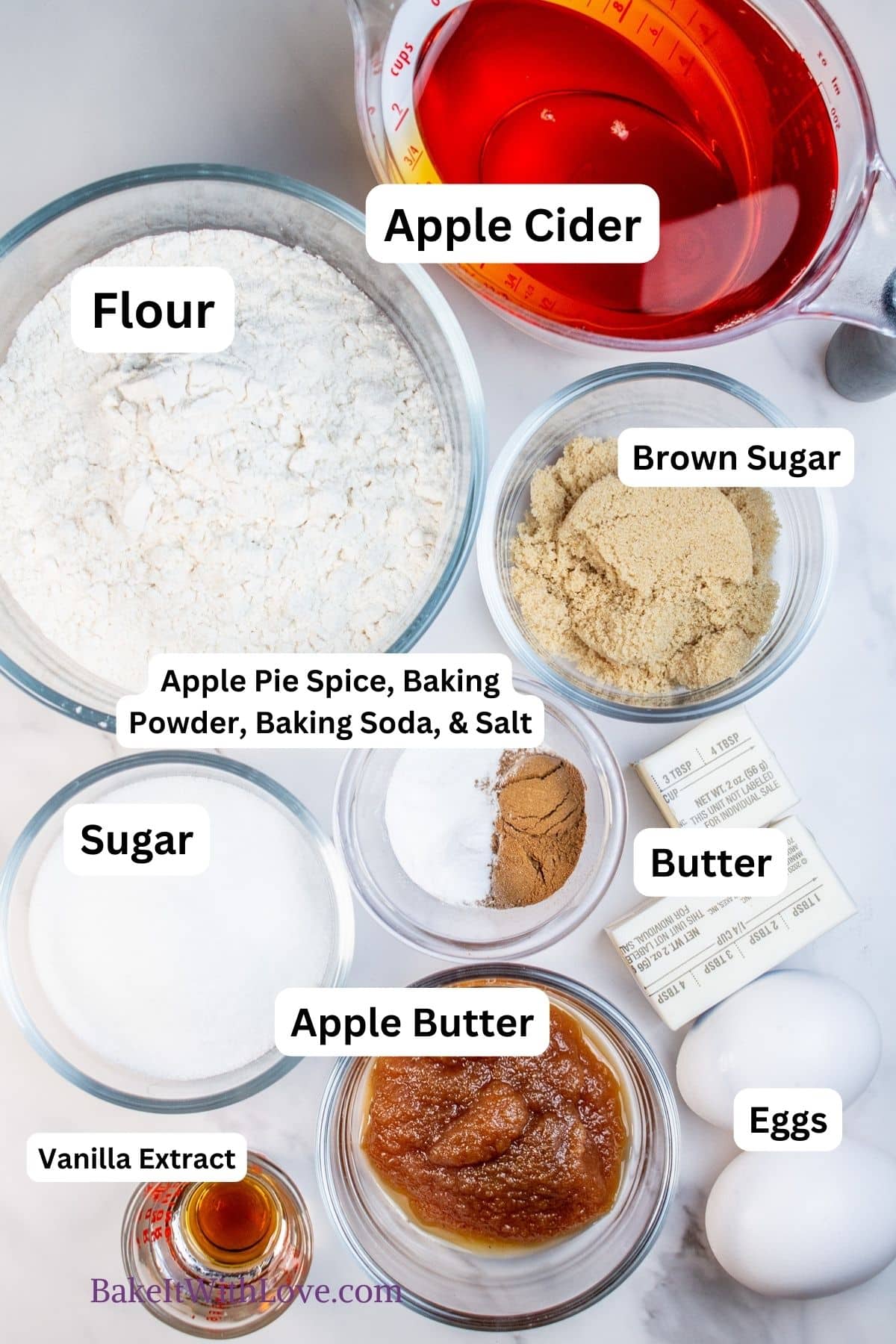 Image of apple cider whoopie pie cakes ingredients with labels.