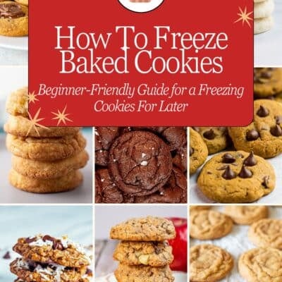 How to freeze baked cookies pin with a collage of different cookies and text.