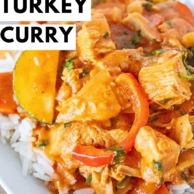 Best leftover turkey curry recipe pin with text title overlay.