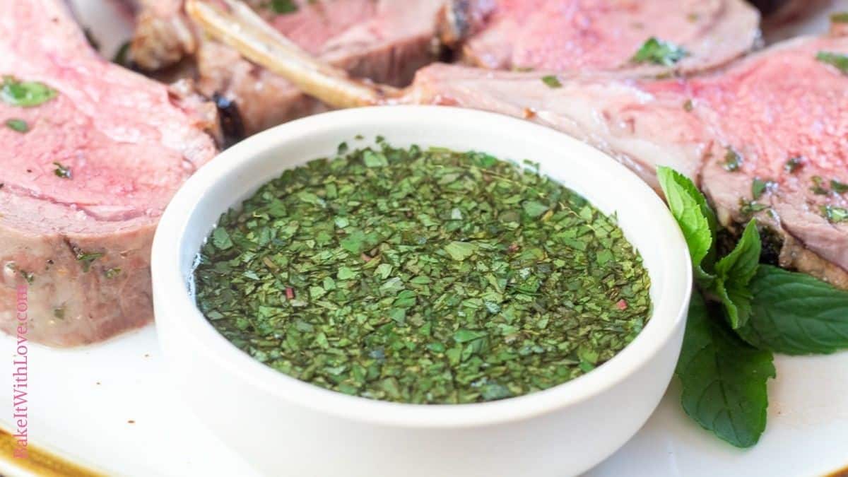 Wide image of mint sauce for lamb.