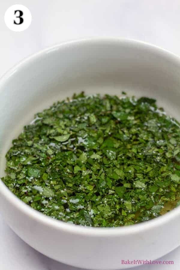 Process image 3 showing mint sauce in a small bowl.