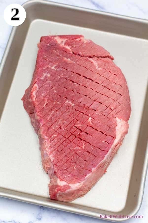 Process image 2 showing scored corned beef.