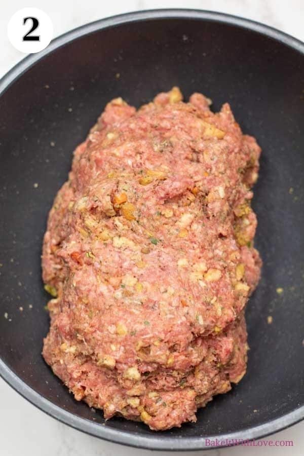 Process image 2 showing meatloaf ingredients combined in a bowl.