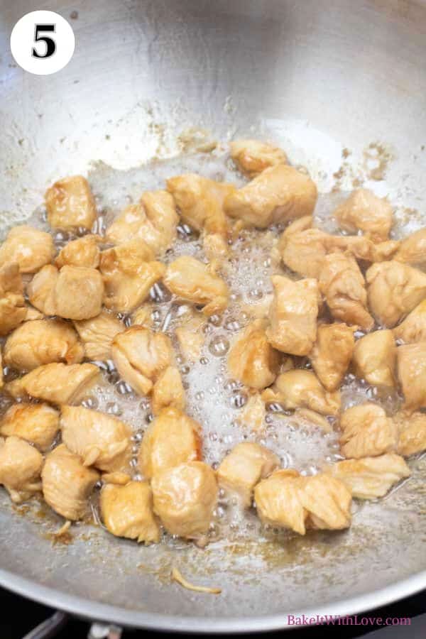 Panda Express black pepper chicken copycat recipe process photo 5 frying the cubed, marinated chicken.