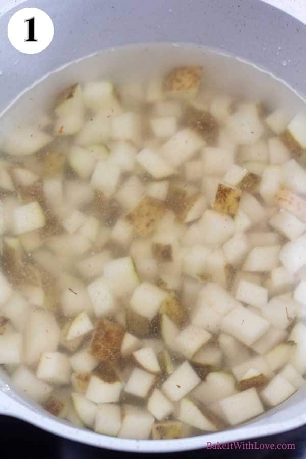 Process image 1 showing boiling cubed potatoes.