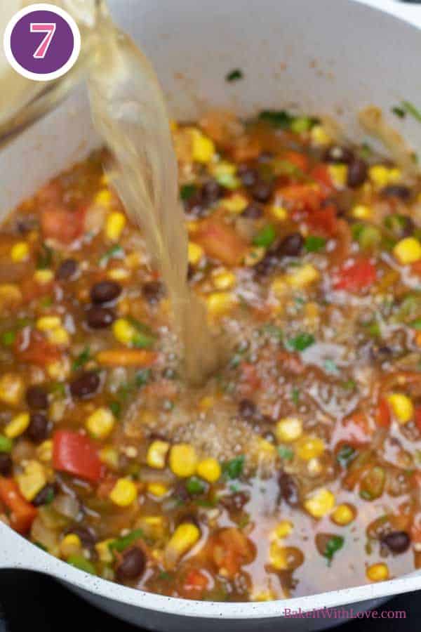 Chicken tortilla soup process photo 7 add chicken broth.