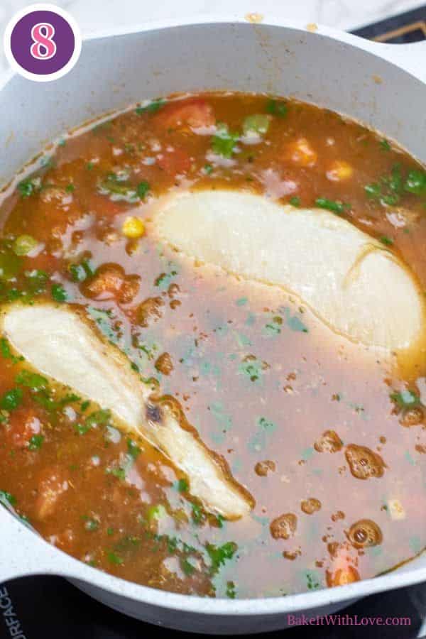Chicken tortilla soup process photo 8 add seared chicken breasts.