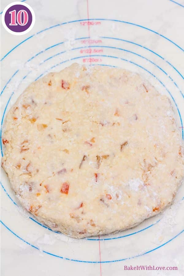 Tropical fruit scones process photo 7 shape into a flattened disc for standard wedge shaped scones.