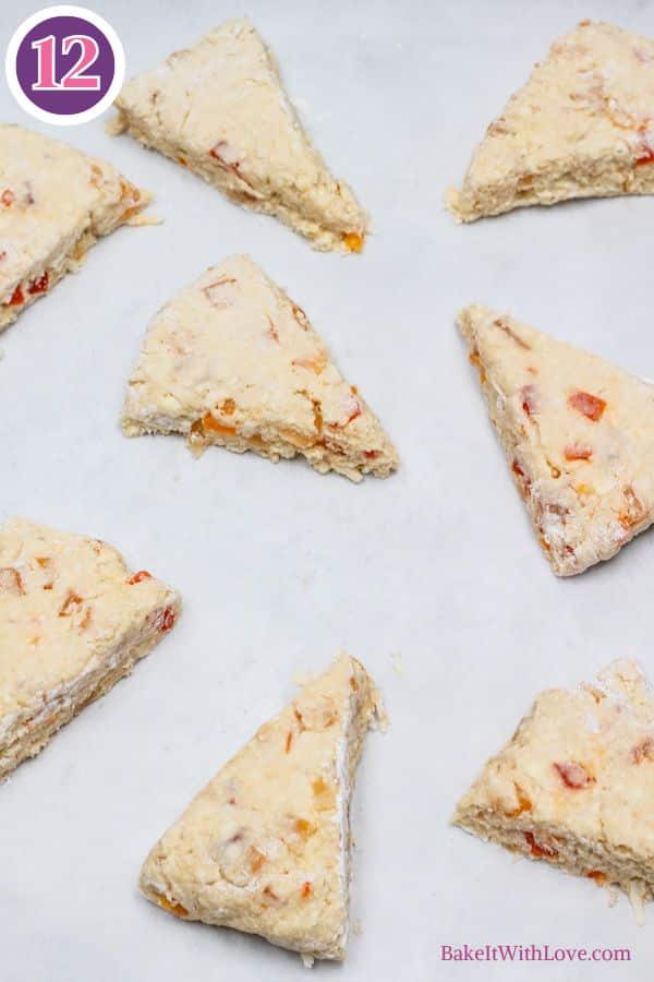Tropical fruit scones process photo 9 place onto a baking sheet after chilling.