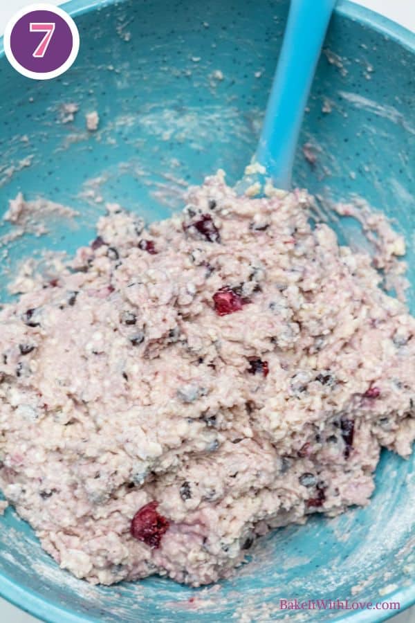 Cherry chocolate chip scones process photo 7 mix until the ingredients are just combined without overmixing.